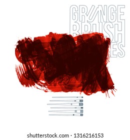 Red brush stroke and texture. Grunge vector abstract hand - painted element. Underline and border design.
