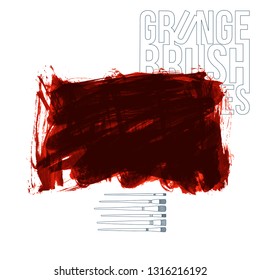 Red brush stroke and texture. Grunge vector abstract hand - painted element. Underline and border design.