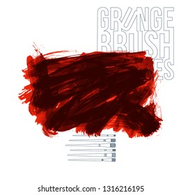 Red brush stroke and texture. Grunge vector abstract hand - painted element. Underline and border design.