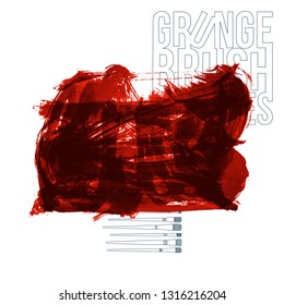 Red brush stroke and texture. Grunge vector abstract hand - painted element. Underline and border design.