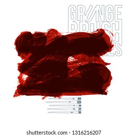 Red brush stroke and texture. Grunge vector abstract hand - painted element. Underline and border design.