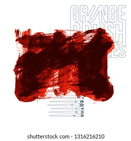 Red brush stroke and texture. Grunge vector abstract hand - painted element. Underline and border design.