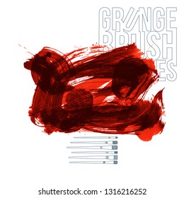 Red brush stroke and texture. Grunge vector abstract hand - painted element. Underline and border design.