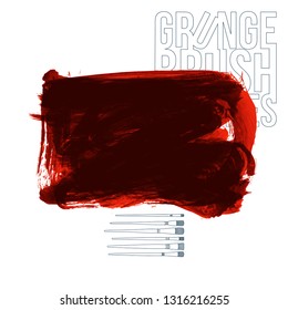 Red brush stroke and texture. Grunge vector abstract hand - painted element. Underline and border design.