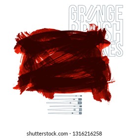 Red brush stroke and texture. Grunge vector abstract hand - painted element. Underline and border design.