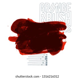 Red brush stroke and texture. Grunge vector abstract hand - painted element. Underline and border design.
