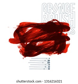 Red brush stroke and texture. Grunge vector abstract hand - painted element. Underline and border design.