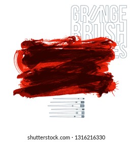 Red brush stroke and texture. Grunge vector abstract hand - painted element. Underline and border design.
