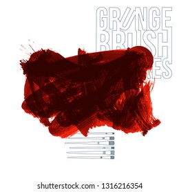 Red brush stroke and texture. Grunge vector abstract hand - painted element. Underline and border design.