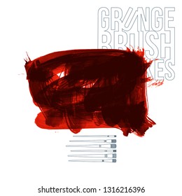 Red brush stroke and texture. Grunge vector abstract hand - painted element. Underline and border design.