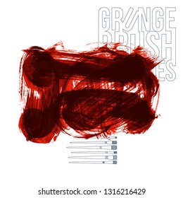 Red brush stroke and texture. Grunge vector abstract hand - painted element. Underline and border design.