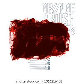 Red brush stroke and texture. Grunge vector abstract hand - painted element. Underline and border design.