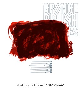 Red brush stroke and texture. Grunge vector abstract hand - painted element. Underline and border design.