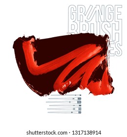 Red brush stroke and texture. Grunge vector abstract hand - painted element. Underline and border design.