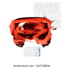 Red brush stroke and texture. Grunge vector abstract hand - painted element. Underline and border design.
