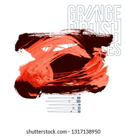 Red brush stroke and texture. Grunge vector abstract hand - painted element. Underline and border design.