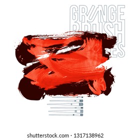 Red brush stroke and texture. Grunge vector abstract hand - painted element. Underline and border design.