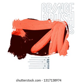 Red brush stroke and texture. Grunge vector abstract hand - painted element. Underline and border design.