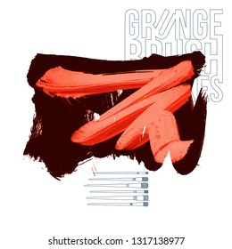 Red brush stroke and texture. Grunge vector abstract hand - painted element. Underline and border design.