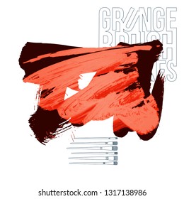 Red brush stroke and texture. Grunge vector abstract hand - painted element. Underline and border design.