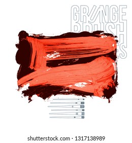Red brush stroke and texture. Grunge vector abstract hand - painted element. Underline and border design.