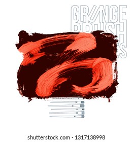 Red brush stroke and texture. Grunge vector abstract hand - painted element. Underline and border design.