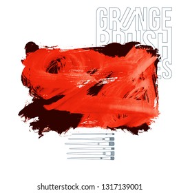 Red brush stroke and texture. Grunge vector abstract hand - painted element. Underline and border design.