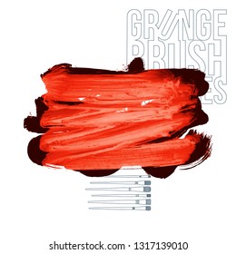 Red brush stroke and texture. Grunge vector abstract hand - painted element. Underline and border design.