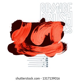 Red brush stroke and texture. Grunge vector abstract hand - painted element. Underline and border design.