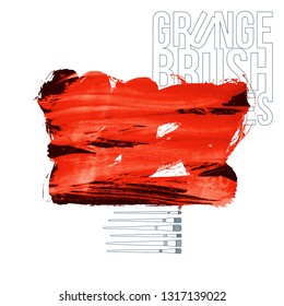 Red brush stroke and texture. Grunge vector abstract hand - painted element. Underline and border design.
