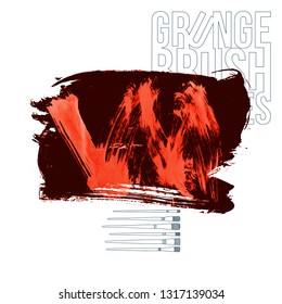 Red brush stroke and texture. Grunge vector abstract hand - painted element. Underline and border design.