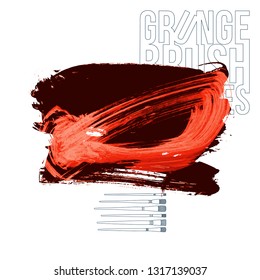 Red brush stroke and texture. Grunge vector abstract hand - painted element. Underline and border design.