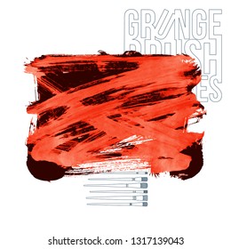 Red brush stroke and texture. Grunge vector abstract hand - painted element. Underline and border design.