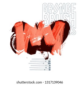 Red brush stroke and texture. Grunge vector abstract hand - painted element. Underline and border design.