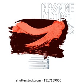 Red brush stroke and texture. Grunge vector abstract hand - painted element. Underline and border design.