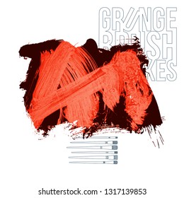 Red brush stroke and texture. Grunge vector abstract hand - painted element. Underline and border design.