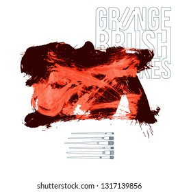 Red brush stroke and texture. Grunge vector abstract hand - painted element. Underline and border design.
