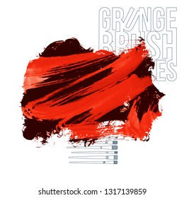 Red brush stroke and texture. Grunge vector abstract hand - painted element. Underline and border design.