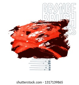 Red brush stroke and texture. Grunge vector abstract hand - painted element. Underline and border design.