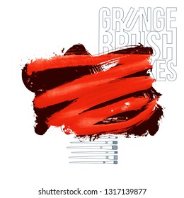 Red brush stroke and texture. Grunge vector abstract hand - painted element. Underline and border design.