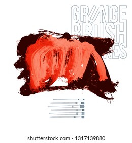 Red brush stroke and texture. Grunge vector abstract hand - painted element. Underline and border design.