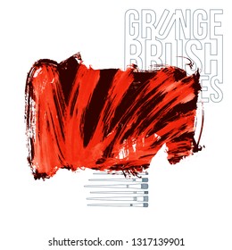 Red brush stroke and texture. Grunge vector abstract hand - painted element. Underline and border design.