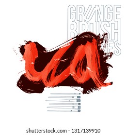 Red brush stroke and texture. Grunge vector abstract hand - painted element. Underline and border design.