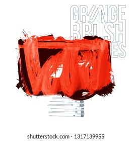 Red brush stroke and texture. Grunge vector abstract hand - painted element. Underline and border design.