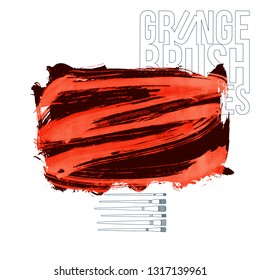 Red brush stroke and texture. Grunge vector abstract hand - painted element. Underline and border design.