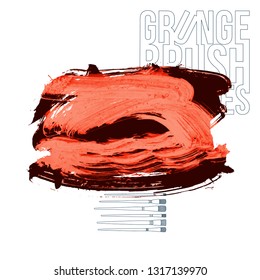 Red brush stroke and texture. Grunge vector abstract hand - painted element. Underline and border design.