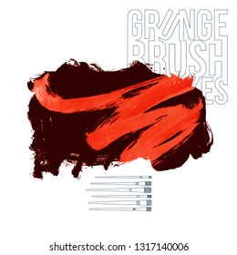 Red brush stroke and texture. Grunge vector abstract hand - painted element. Underline and border design.