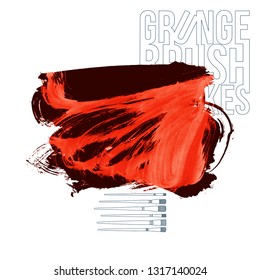 Red brush stroke and texture. Grunge vector abstract hand - painted element. Underline and border design.