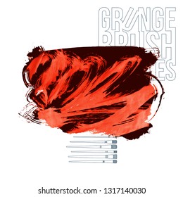 Red brush stroke and texture. Grunge vector abstract hand - painted element. Underline and border design.