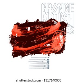Red brush stroke and texture. Grunge vector abstract hand - painted element. Underline and border design.